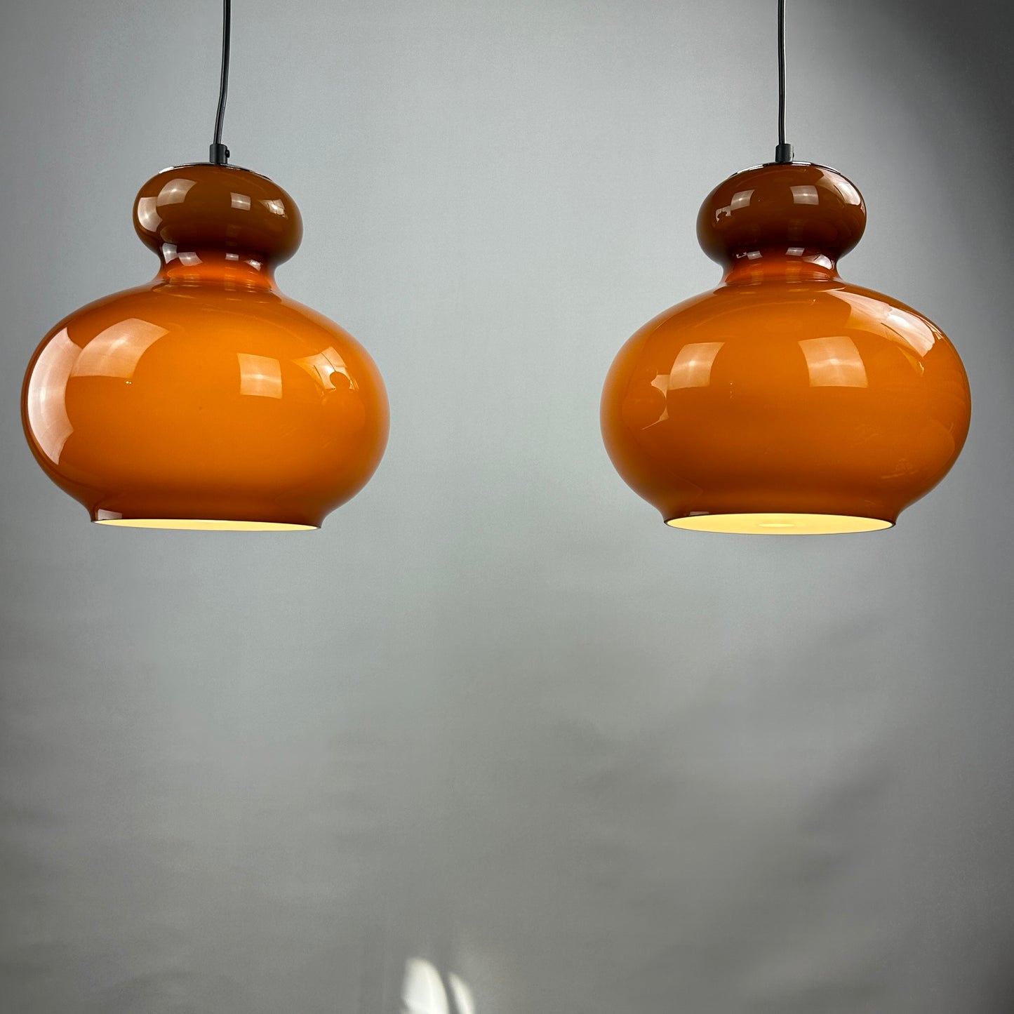 Pair of brown glass pendant light by Peill and Putzler 1960