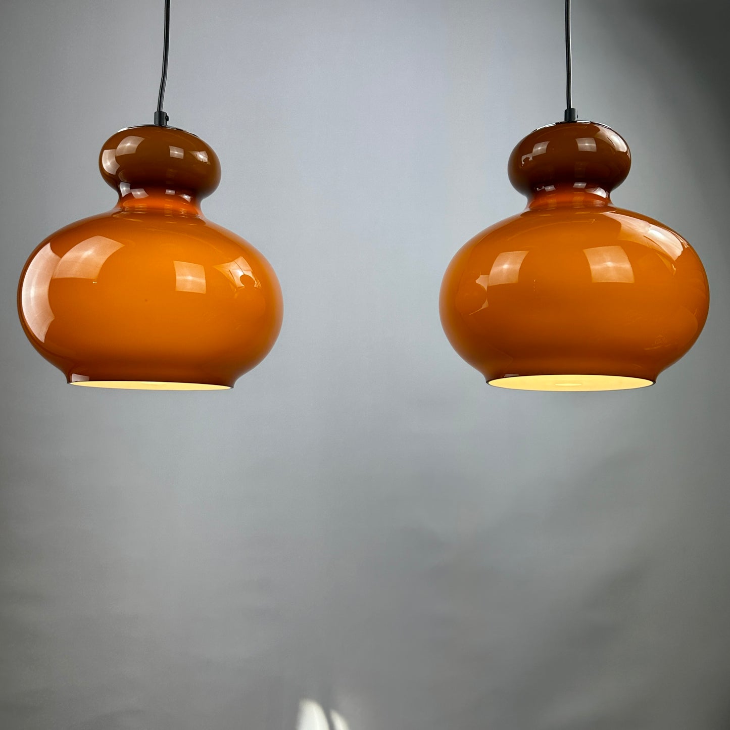 Pair of brown glass pendant light by Peill and Putzler 1960