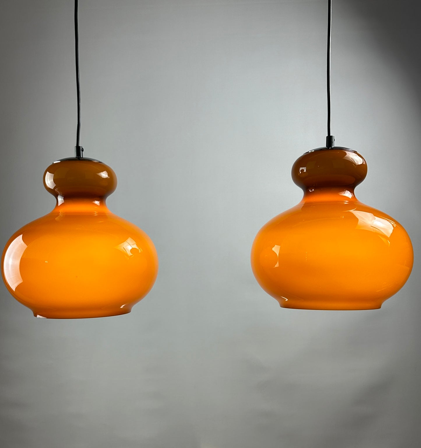 Pair of brown glass pendant light by Peill and Putzler 1960