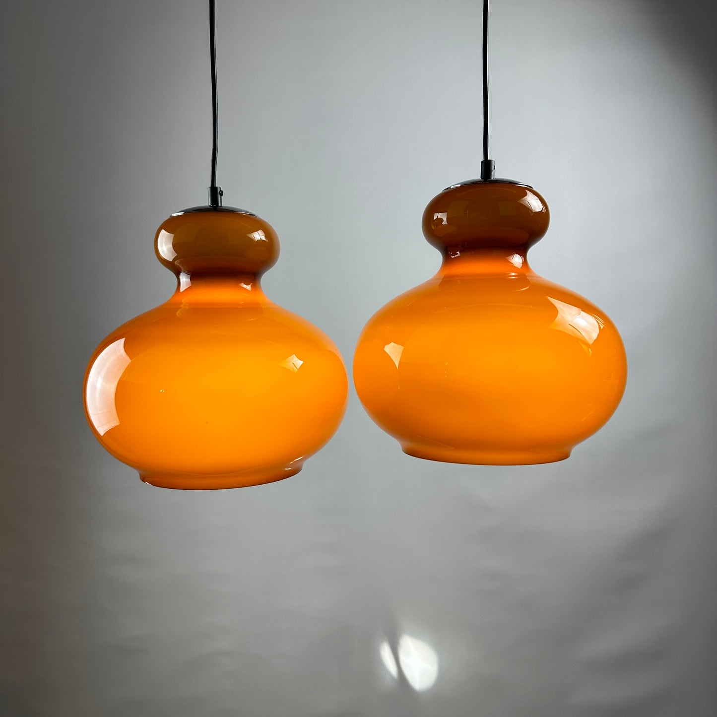 Pair of brown glass pendant light by Peill and Putzler 1960