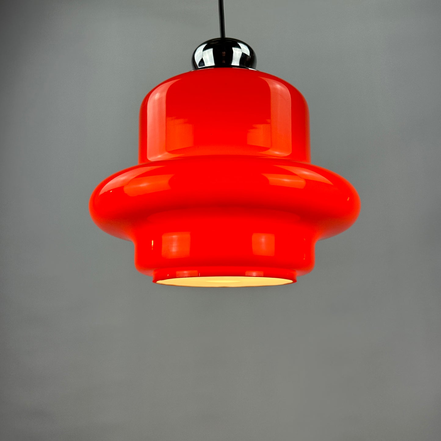 1 of 9 Red opaline glass pendant light by Hustadt Leuchten, 1960