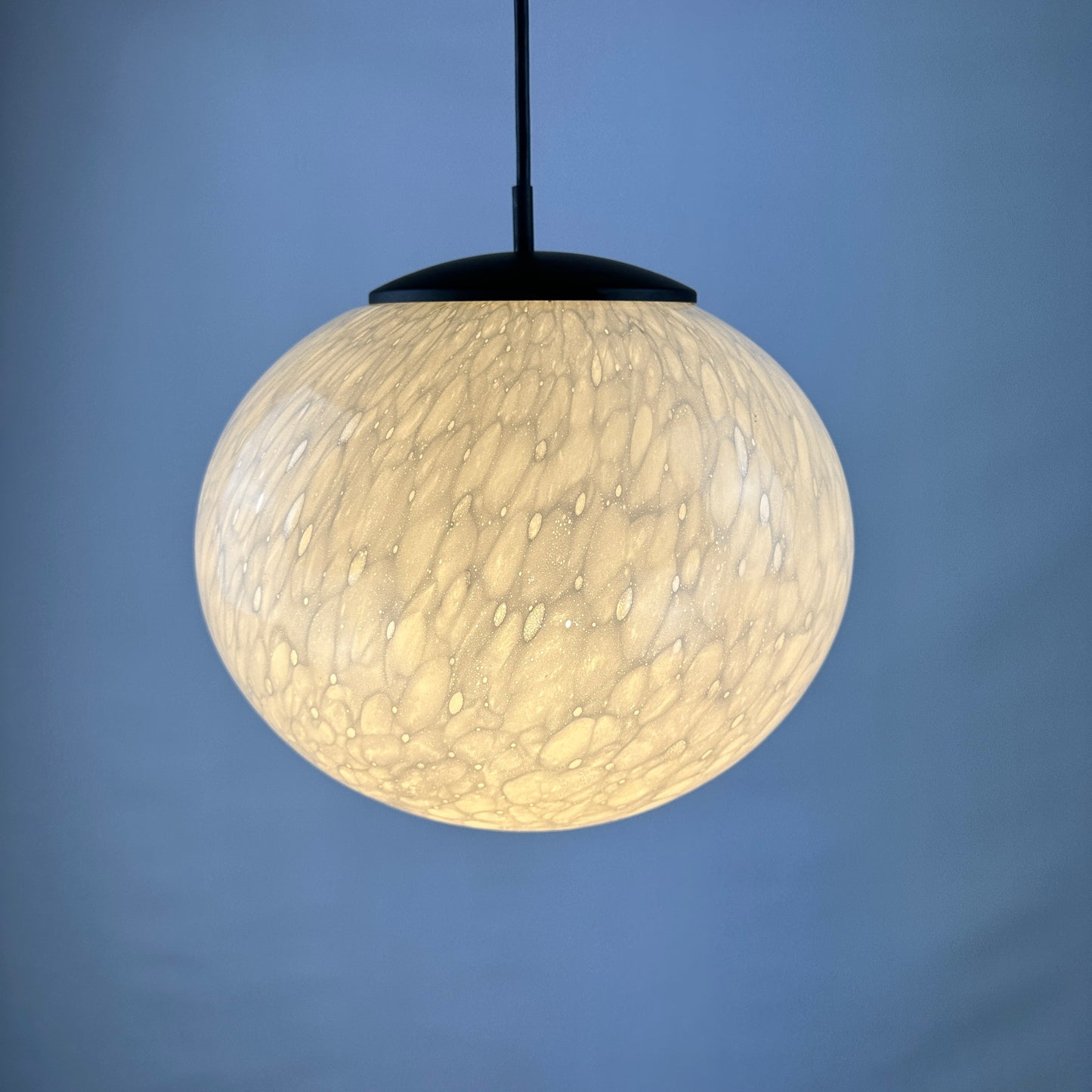 Rare marbled white globe glass pendant light by Peill and Putzler 1970