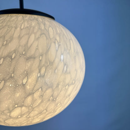 Rare marbled white globe glass pendant light by Peill and Putzler 1970