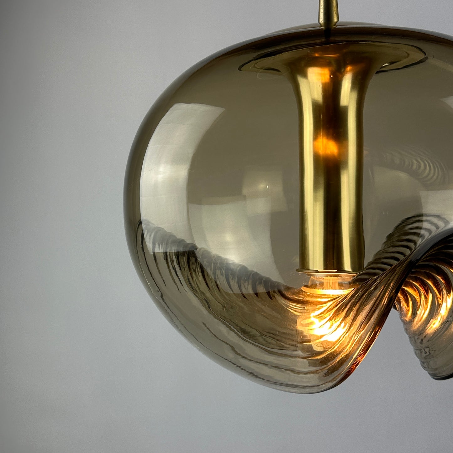 Waved smoked glass and gold Peill & Putzler Futura pendant light, 1970 Large