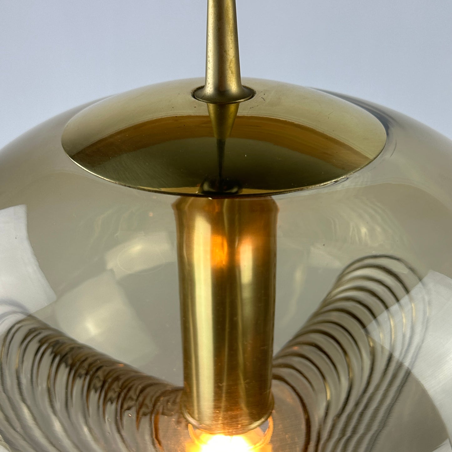 Waved smoked glass and gold Peill & Putzler Futura pendant light, 1970 Large