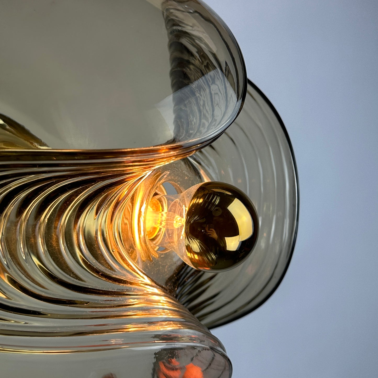 Waved smoked glass and gold Peill & Putzler Futura pendant light, 1970 Large