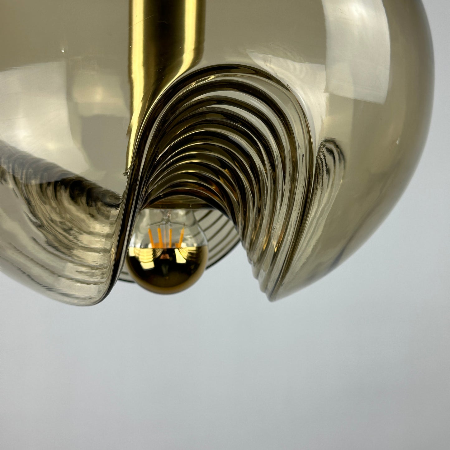 Waved smoked glass and gold Peill & Putzler Futura pendant light, 1970 Large