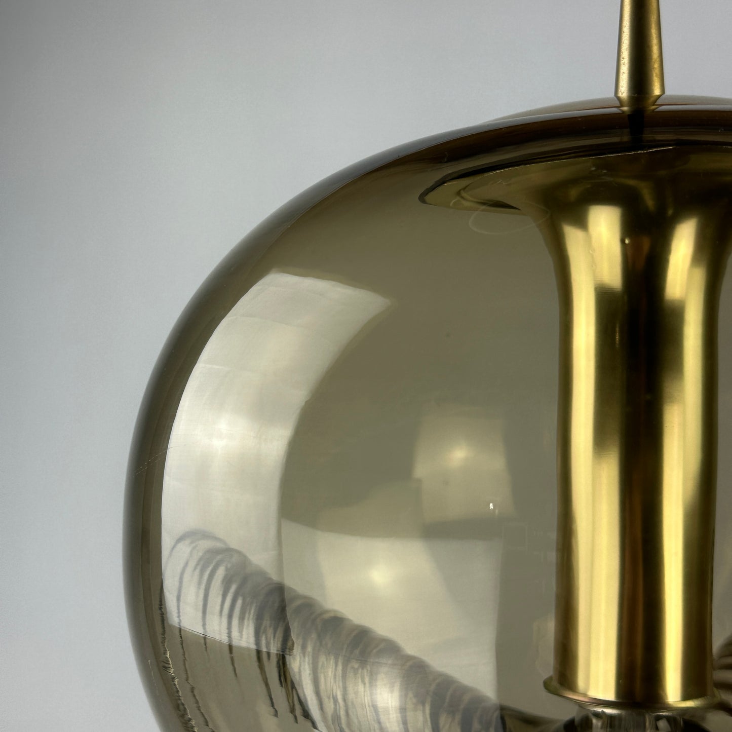 Waved smoked glass and gold Peill & Putzler Futura pendant light, 1970 Large