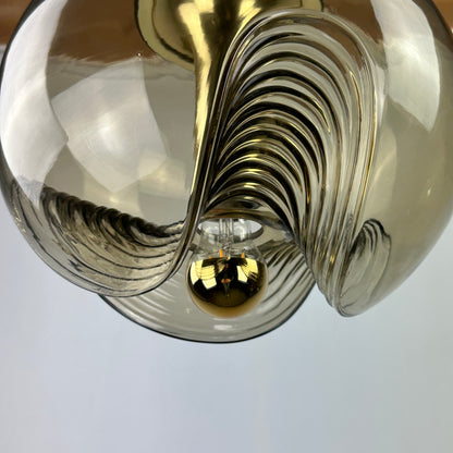 Waved smoked glass and gold Peill & Putzler Futura pendant light, 1970 Large