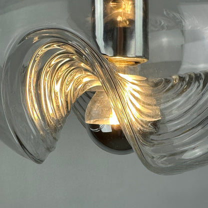 Waved glass and chrome Peill & Putzler Futura pendant light, 1970 Medium