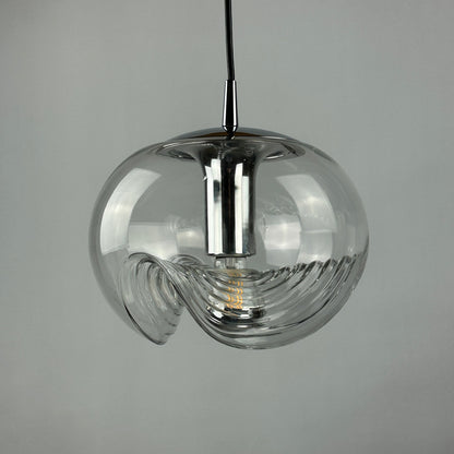 Waved glass and chrome Peill & Putzler Futura pendant light, 1970 Medium