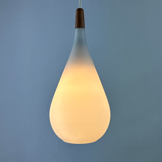 Droplet shaped white frosted glass pendant light by Holmegaard 1960