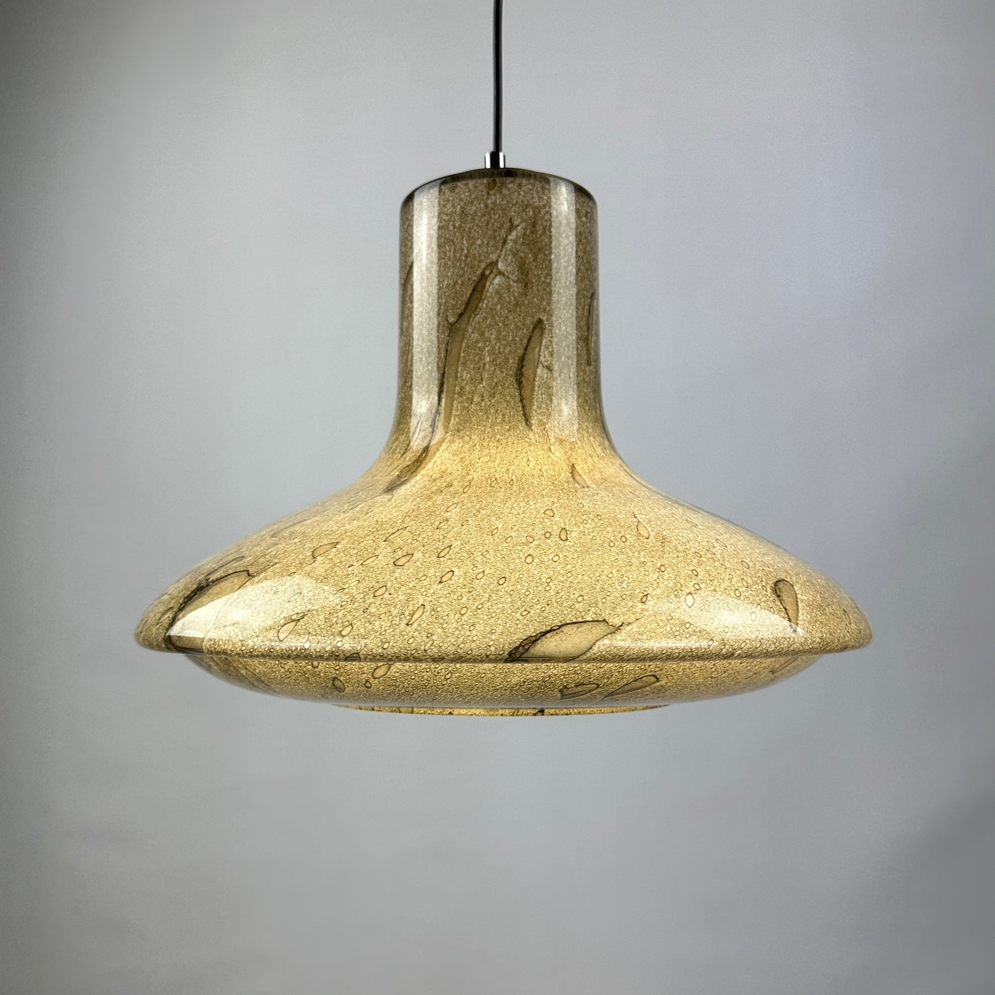 Rare snakeskin pattern UFO glass pendant light by Viktor Berndt for Flygsfors Sweden, 1960