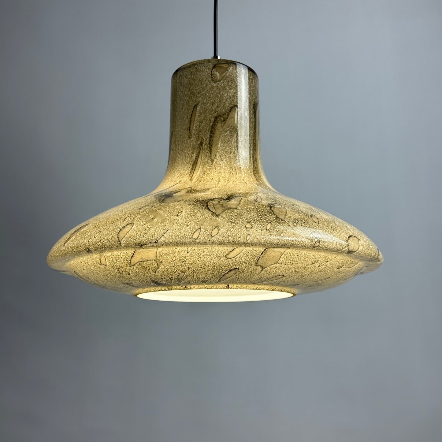 Rare snakeskin pattern UFO glass pendant light by Viktor Berndt for Flygsfors Sweden, 1960