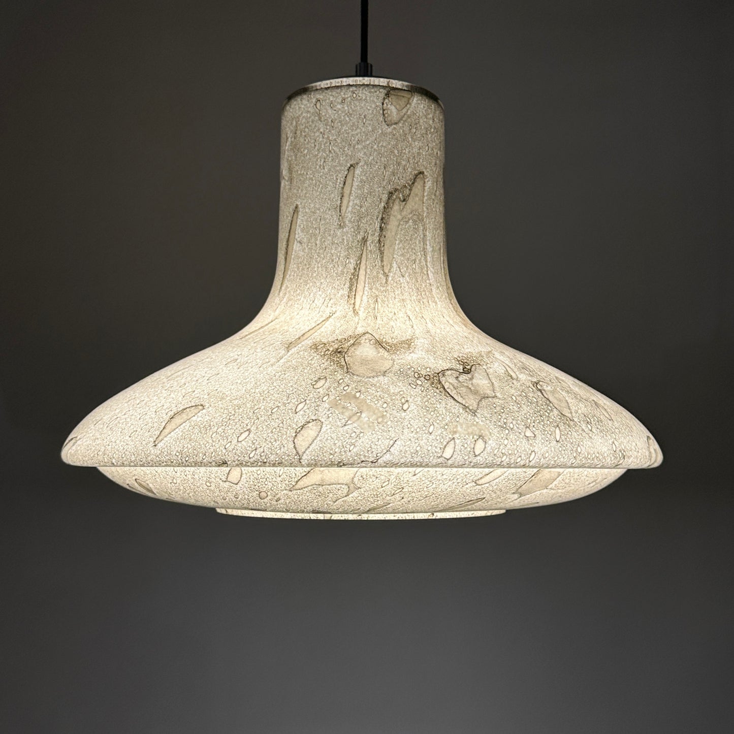Rare snakeskin pattern UFO glass pendant light by Viktor Berndt for Flygsfors Sweden, 1960