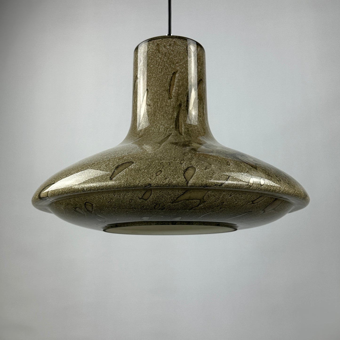 Rare snakeskin pattern UFO glass pendant light by Viktor Berndt for Flygsfors Sweden, 1960
