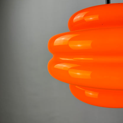 Rare bright orange glass pendant light by Peill and Putzler, 1960