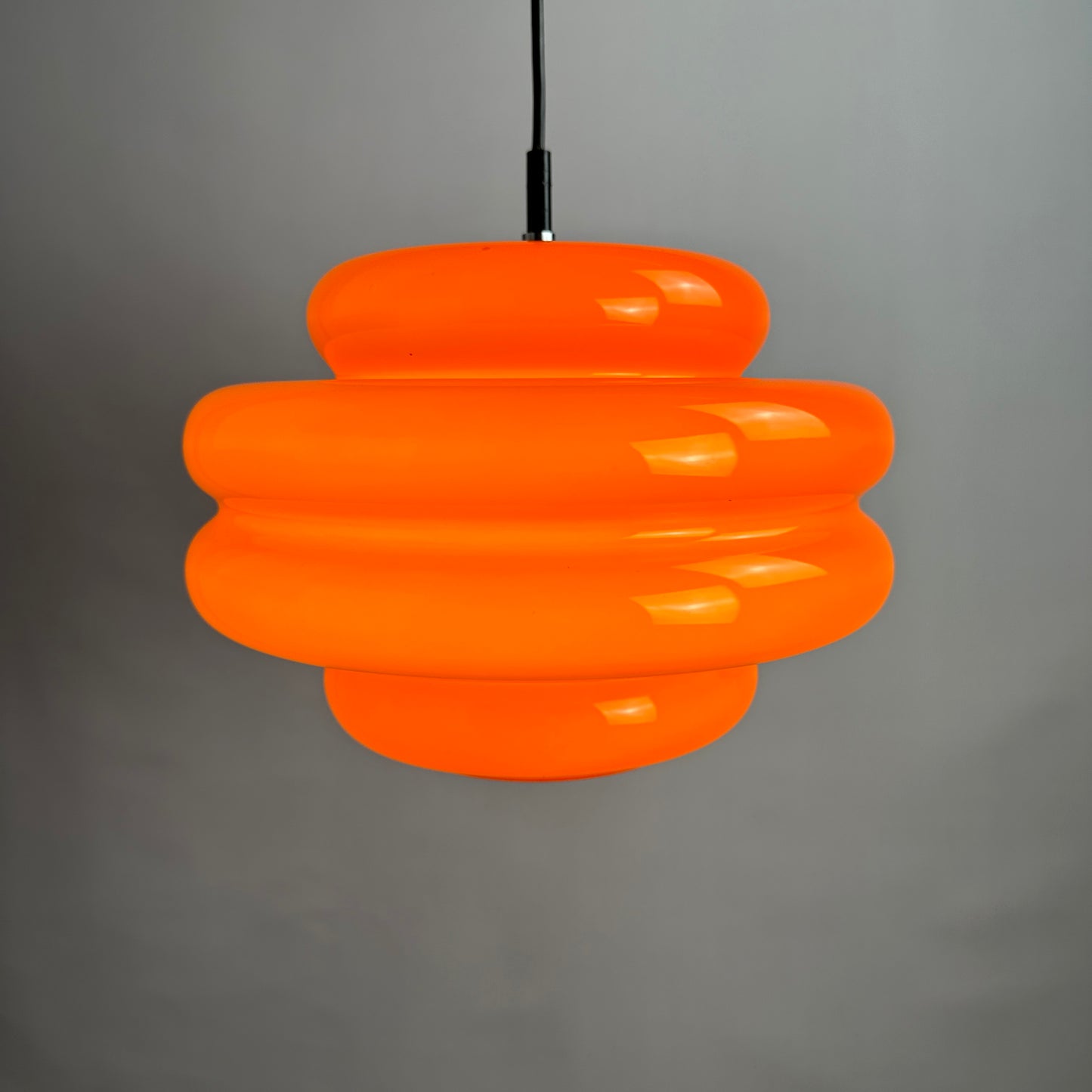Rare bright orange glass pendant light by Peill and Putzler, 1960