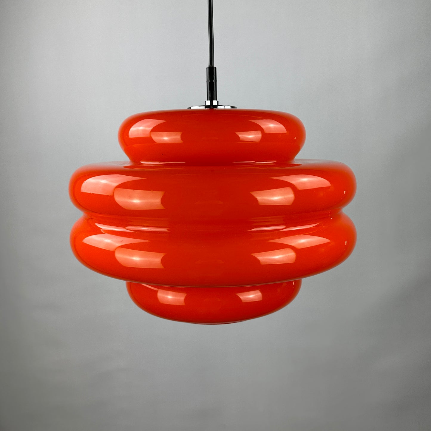 Rare bright orange glass pendant light by Peill and Putzler, 1960