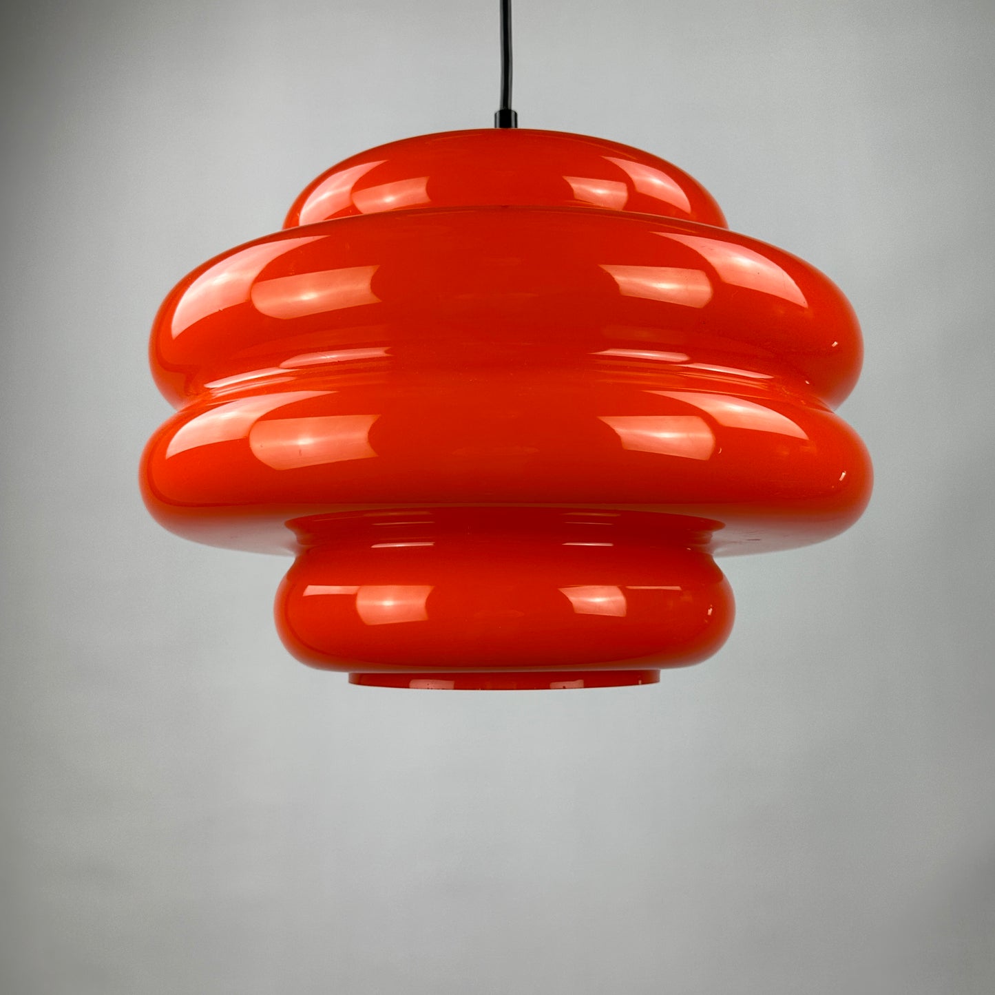 Rare bright orange glass pendant light by Peill and Putzler, 1960