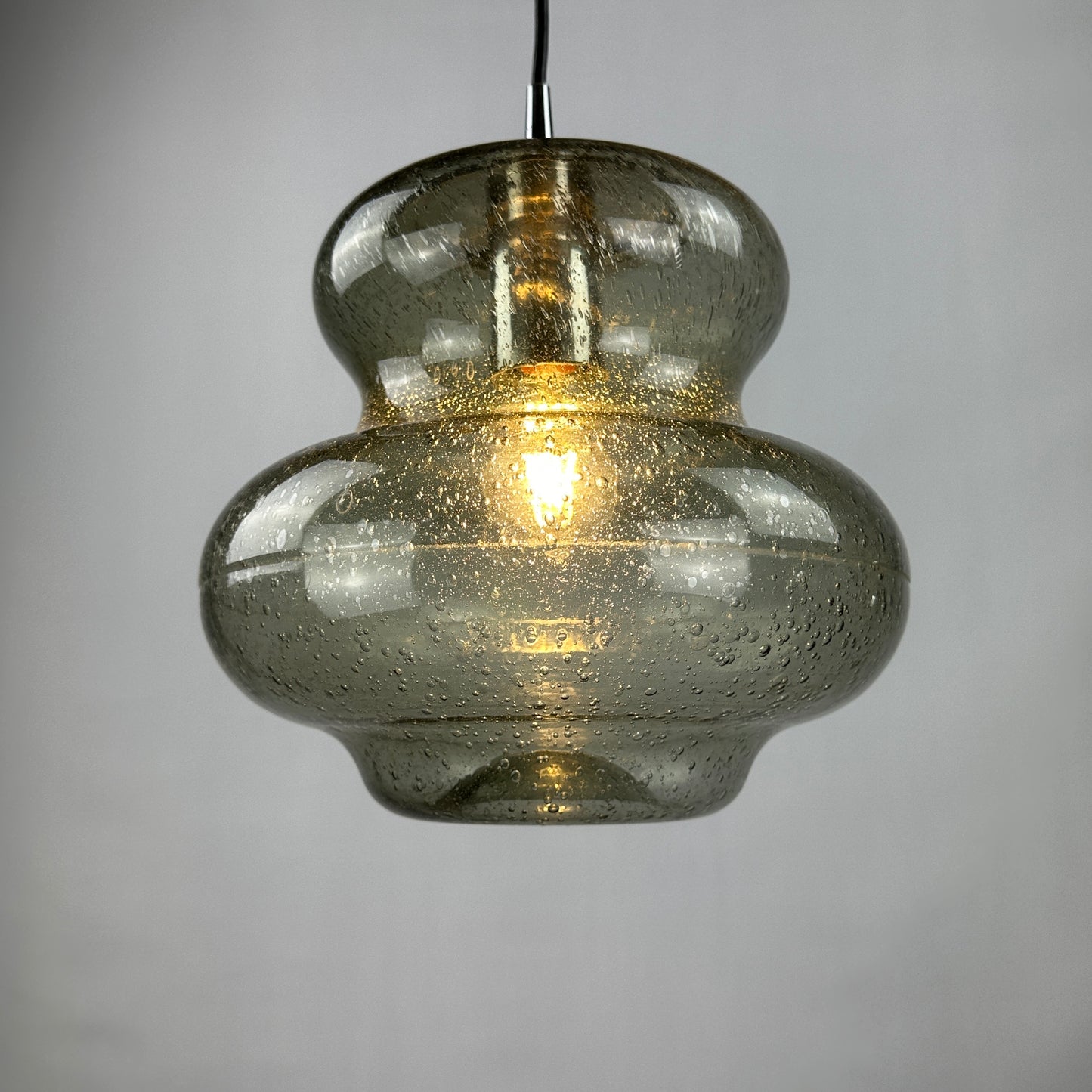 Smoked glass pumpkin shaped pendant light AH 105 by Peill and Putzler, 1970