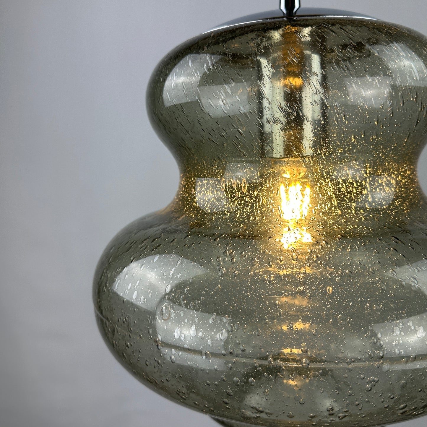 Smoked glass pumpkin shaped pendant light AH 105 by Peill and Putzler, 1970