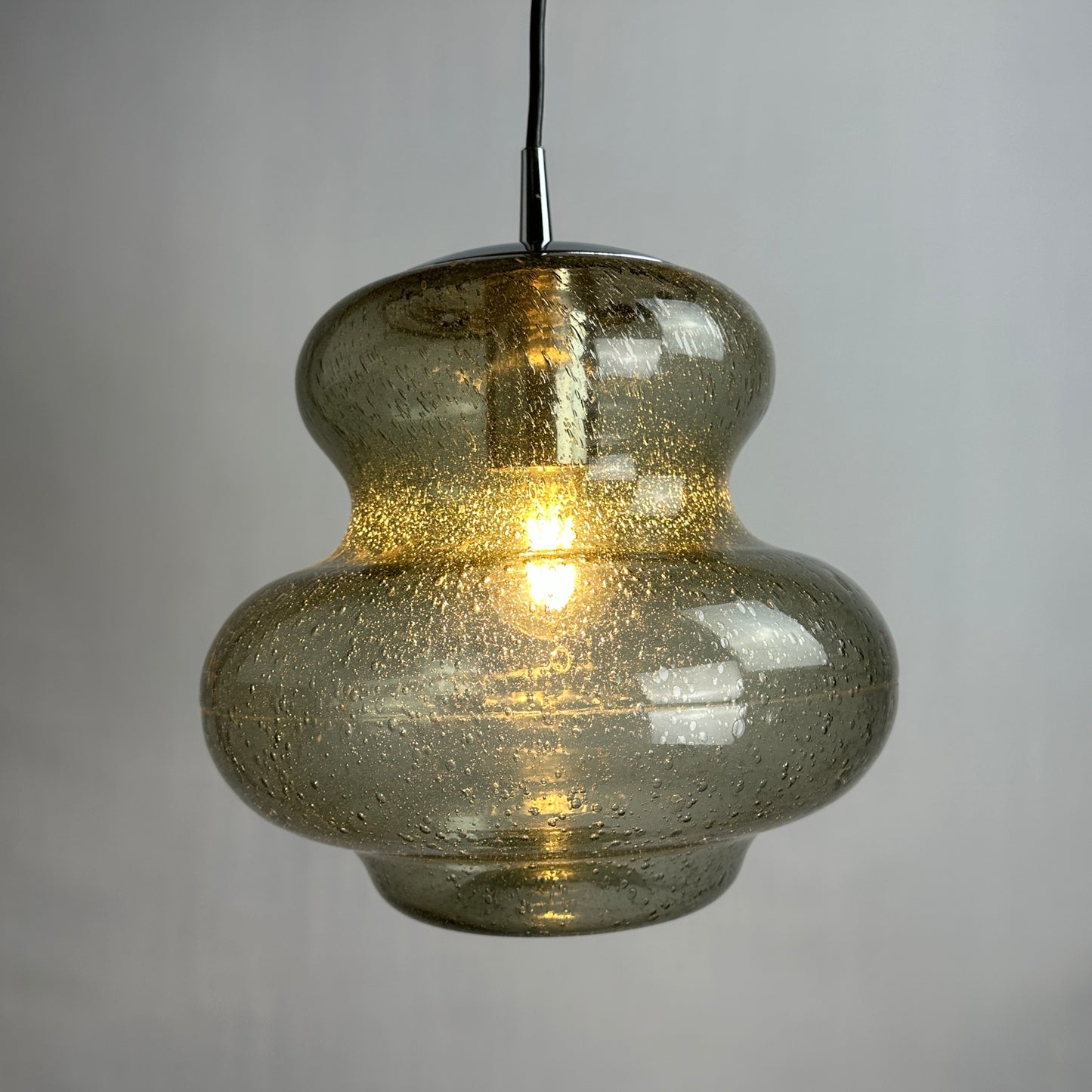 Smoked glass pumpkin shaped pendant light AH 105 by Peill and Putzler, 1970