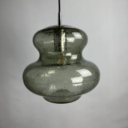 Smoked glass pumpkin shaped pendant light AH 105 by Peill and Putzler, 1970