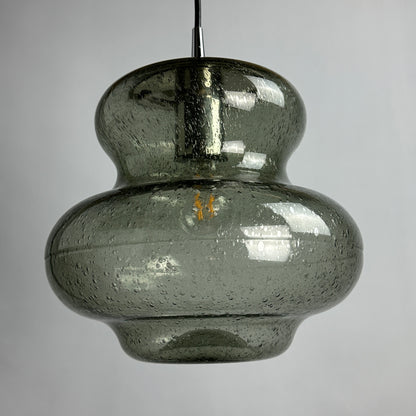 Smoked glass pumpkin shaped pendant light AH 105 by Peill and Putzler, 1970