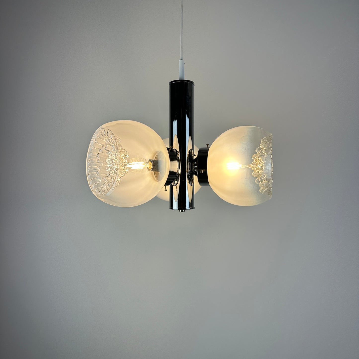 Murano glass and chrome pendant light by AV Mazzega 1960