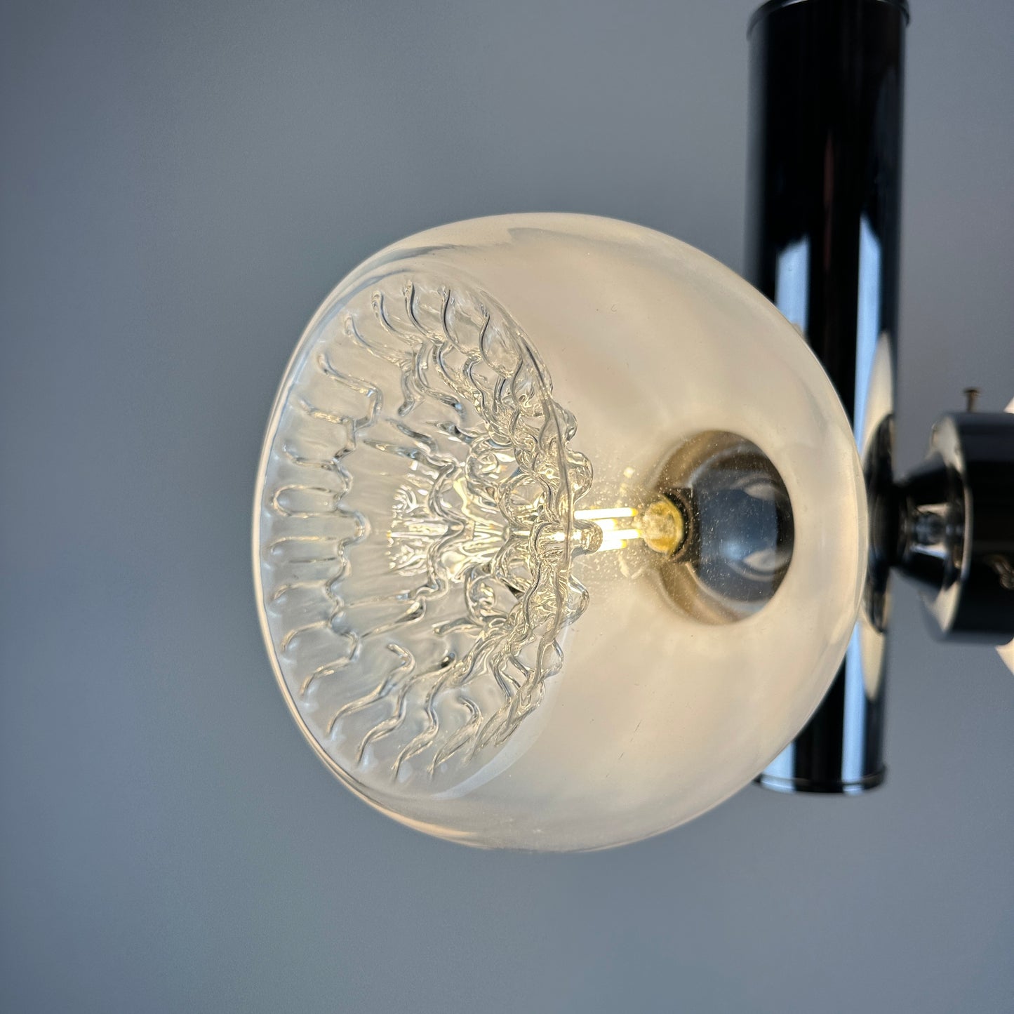 Murano glass and chrome pendant light by AV Mazzega 1960