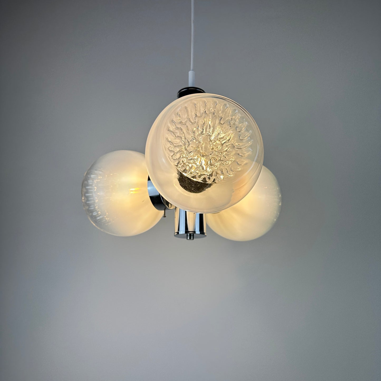 Murano glass and chrome pendant light by AV Mazzega 1960