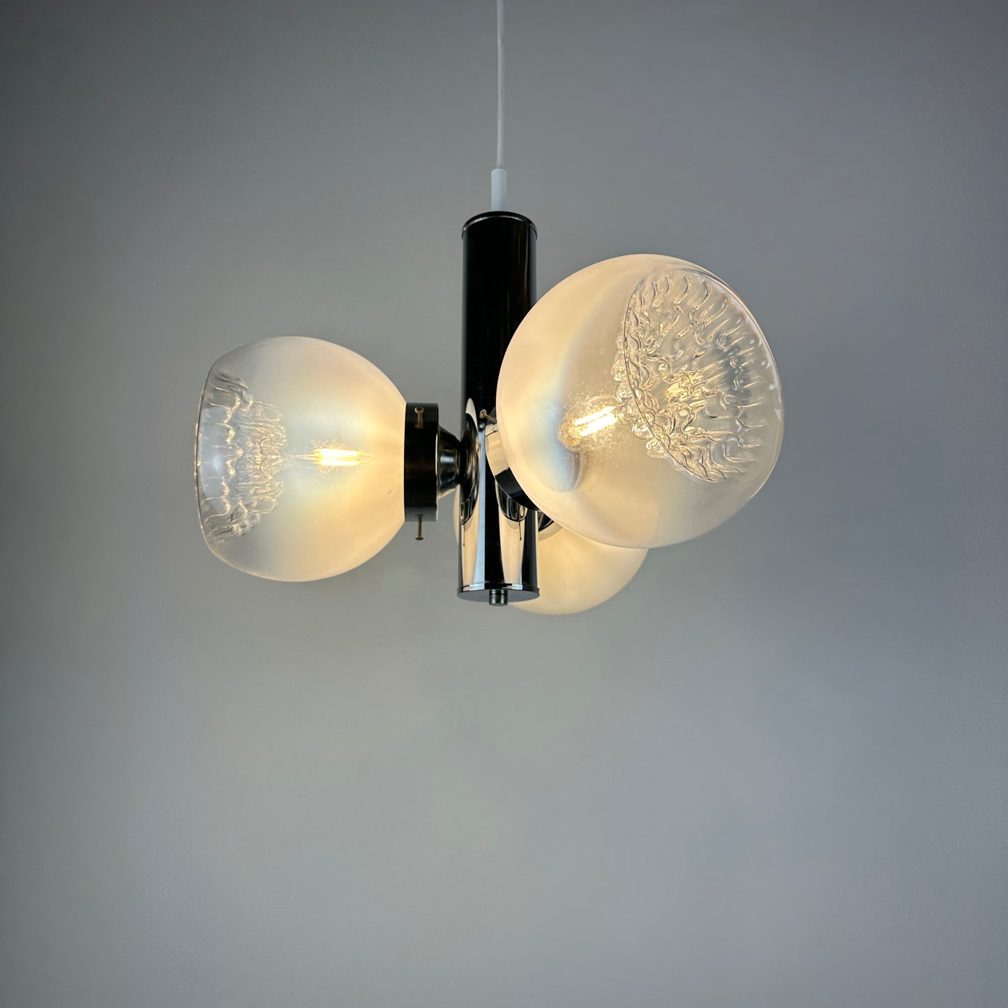 Murano glass and chrome pendant light by AV Mazzega 1960