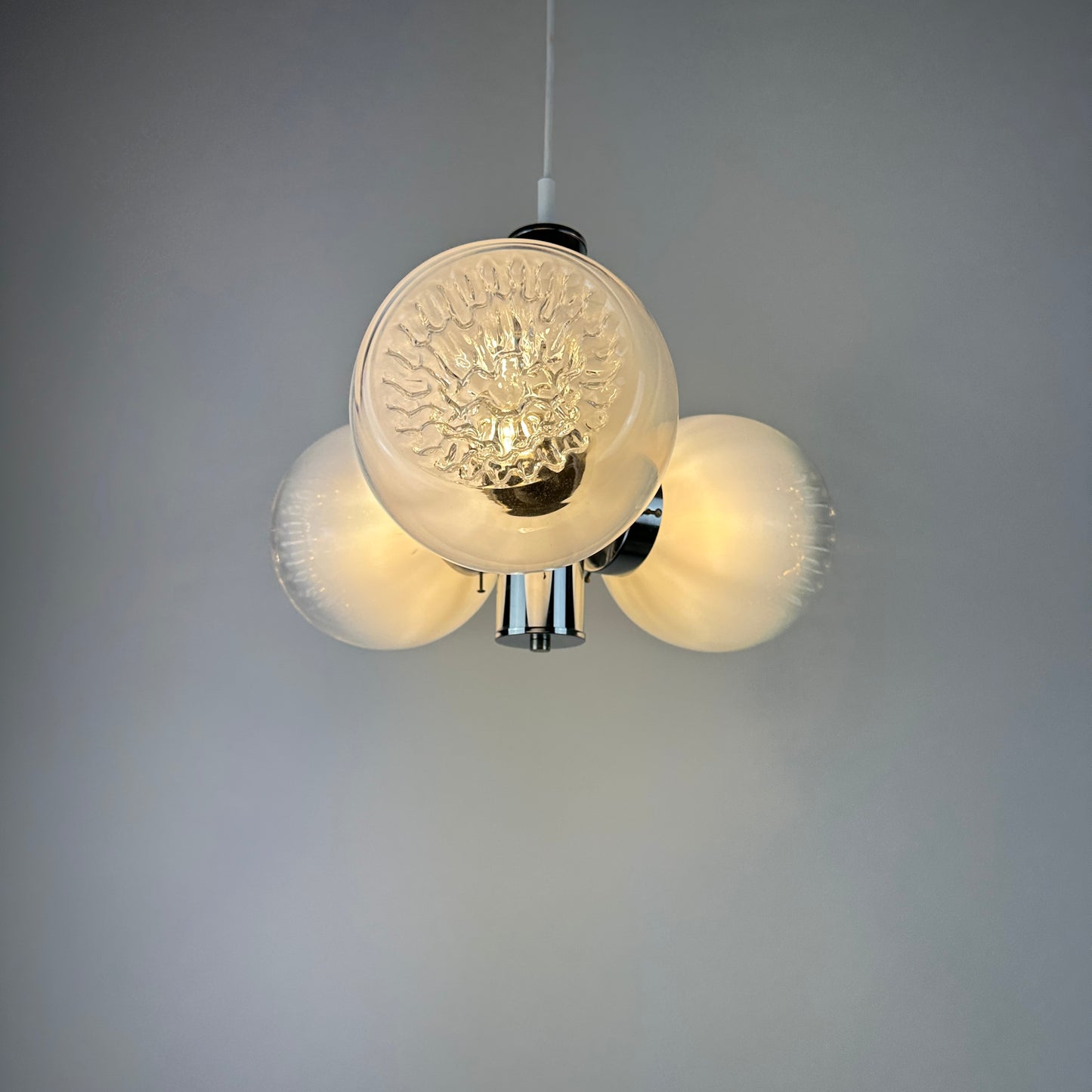 Murano glass and chrome pendant light by AV Mazzega 1960