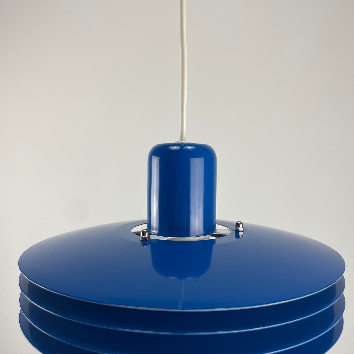 Danish blue UFO pendant lamp by HORN lighting model 763, 1960