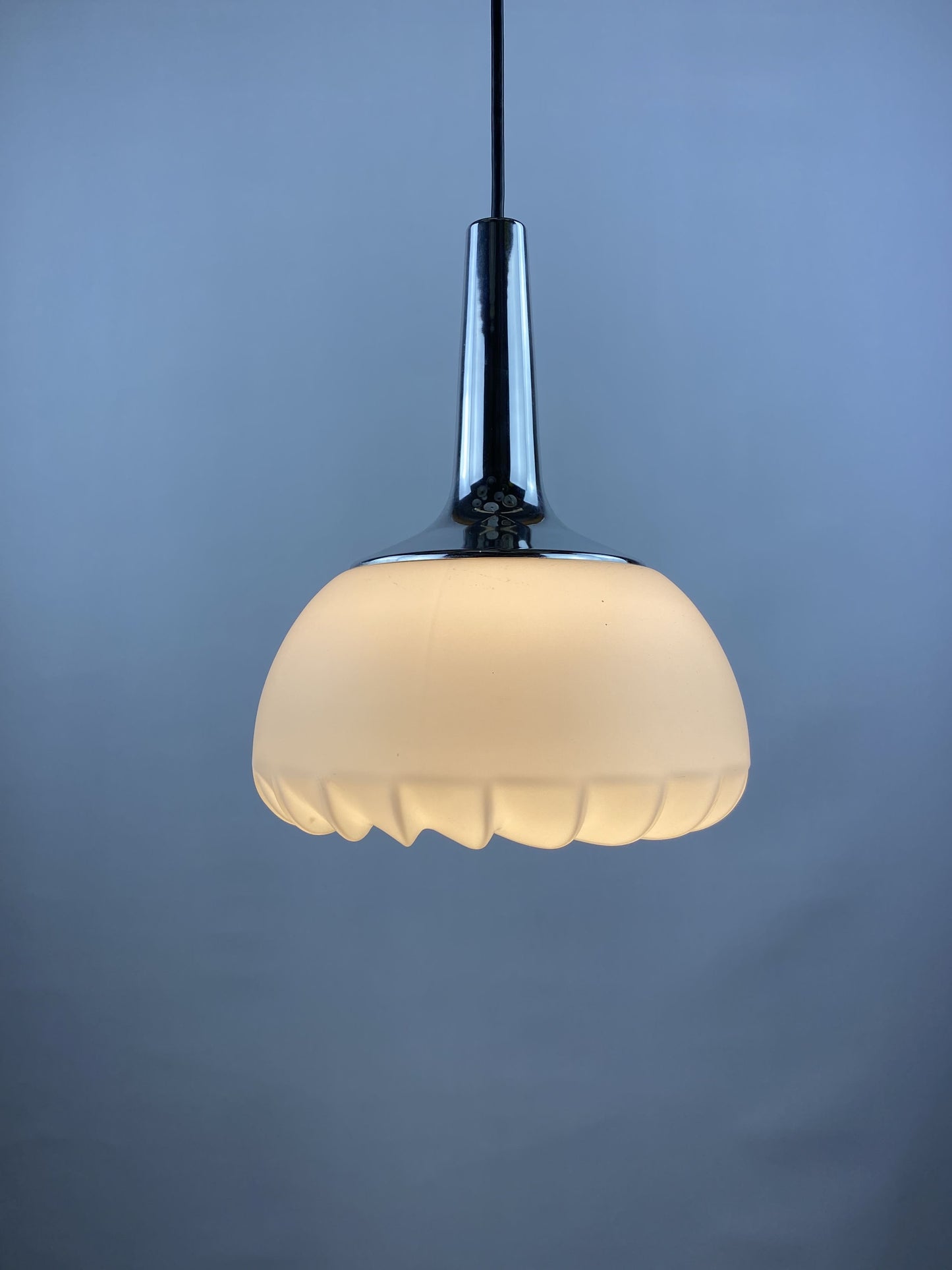 Rare white swirl glass and chrome pendant light by Peill & Putzler
