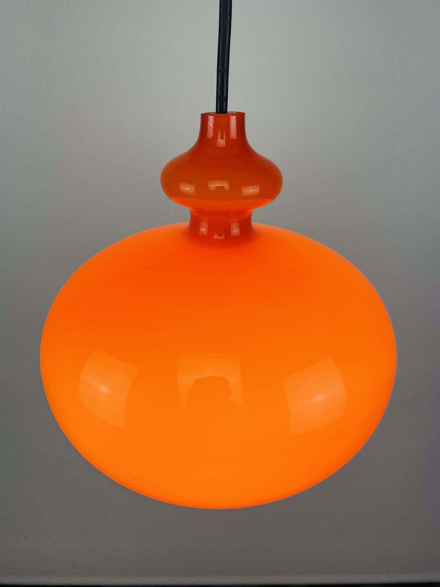 1 of 2 Swedish orange glass pendant light Oplight by Hans Agne Jakobsson for AB Markaryd