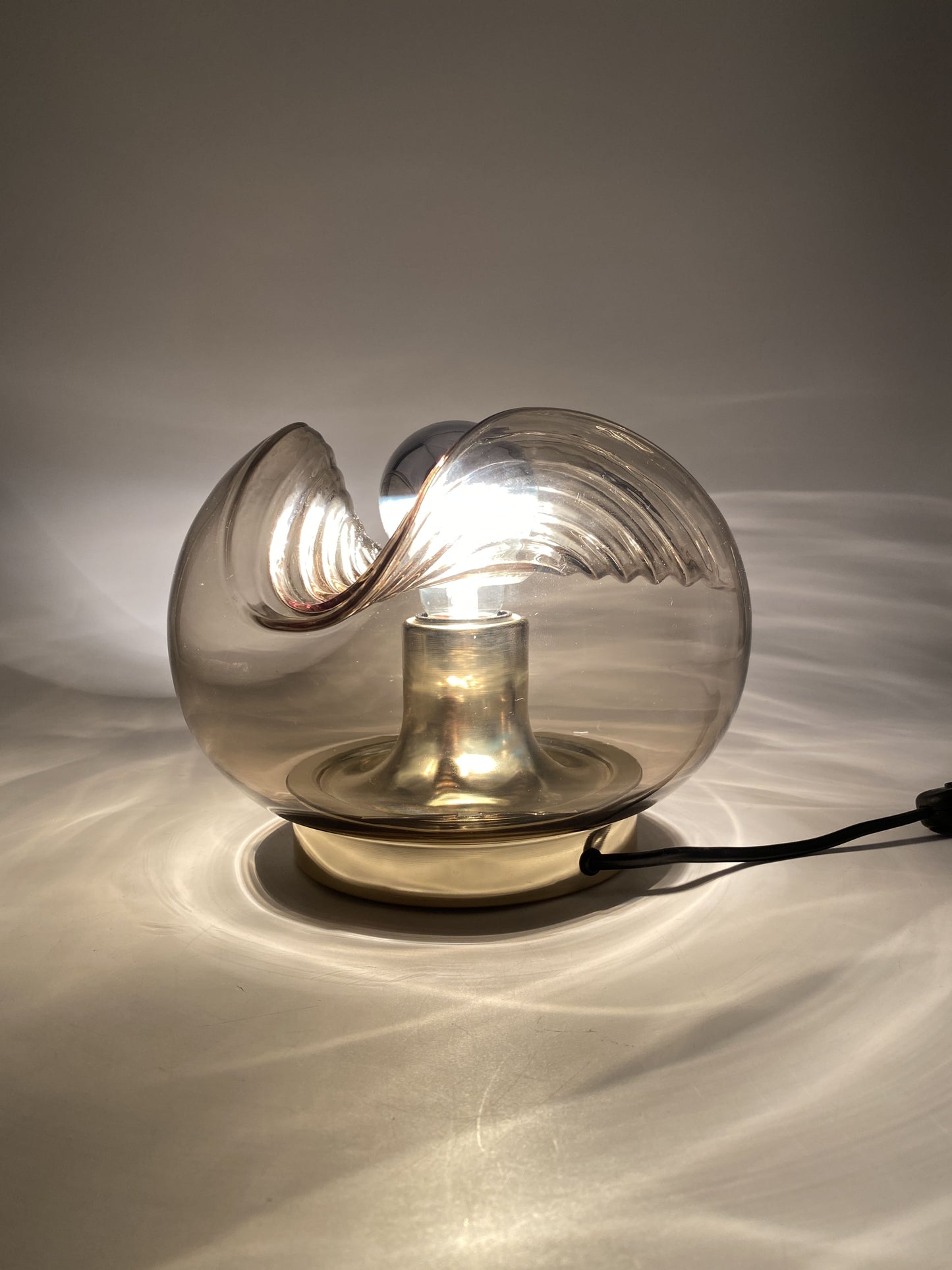 Smoked glass & gold chromed table lamp futura by Peill and Putzler 1960