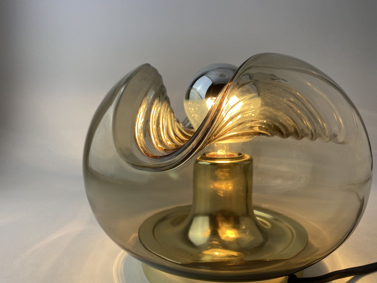 Smoked glass & gold chromed table lamp futura by Peill and Putzler 1960