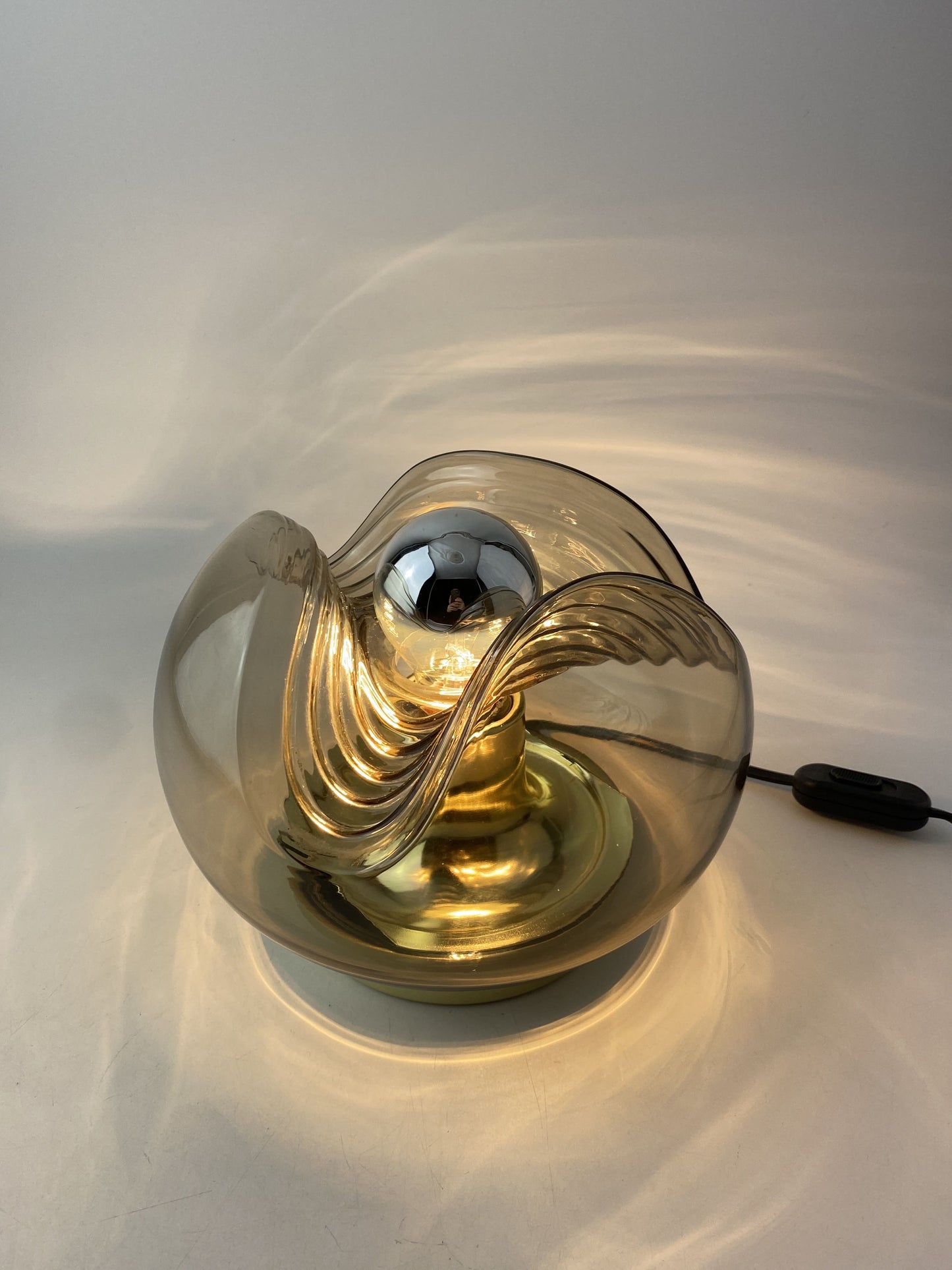Smoked glass & gold chromed table lamp futura by Peill and Putzler 1960