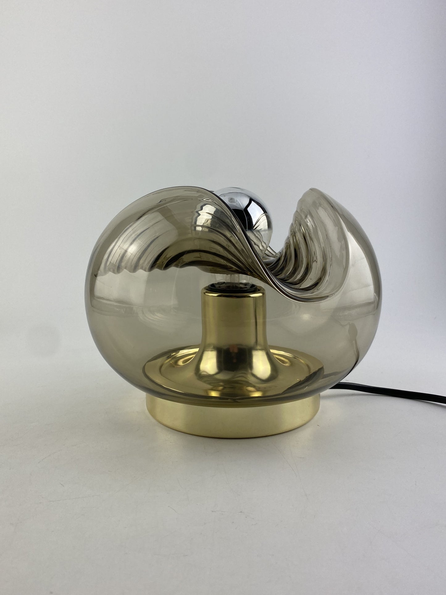 Smoked glass & gold chromed table lamp futura by Peill and Putzler 1960