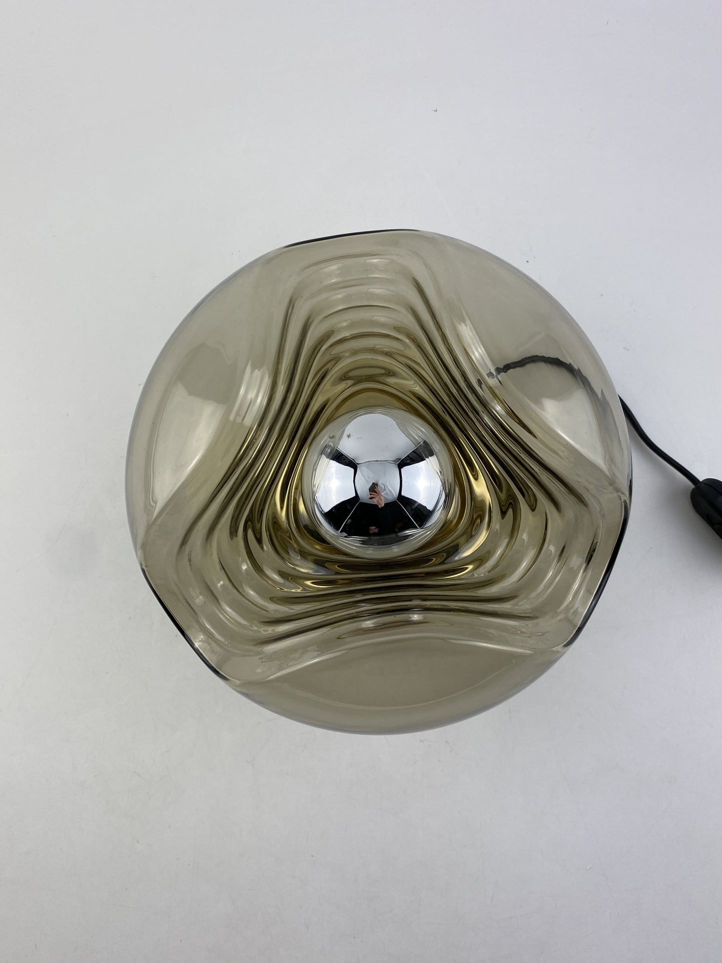 Smoked glass & gold chromed table lamp futura by Peill and Putzler 1960