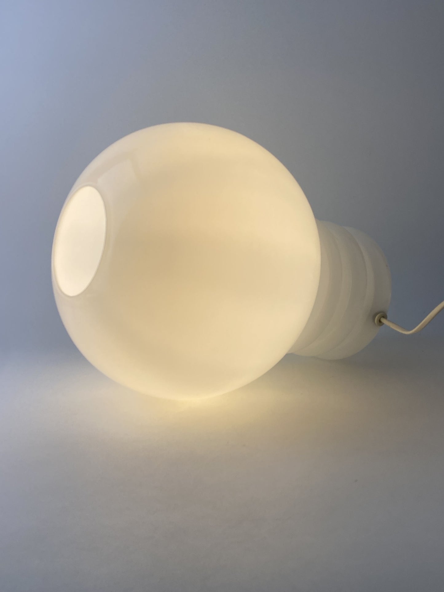 White glass table lamp BULB by Glashütte Limburg 1979
