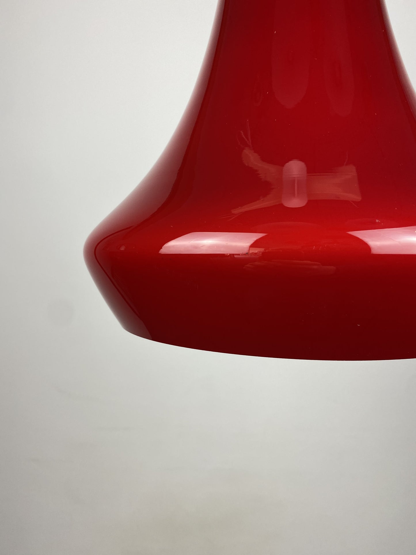 Cherry red trumpet shaped glass pendant light 1970