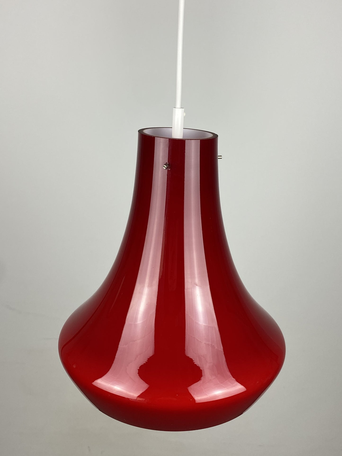 Cherry red trumpet shaped glass pendant light 1970