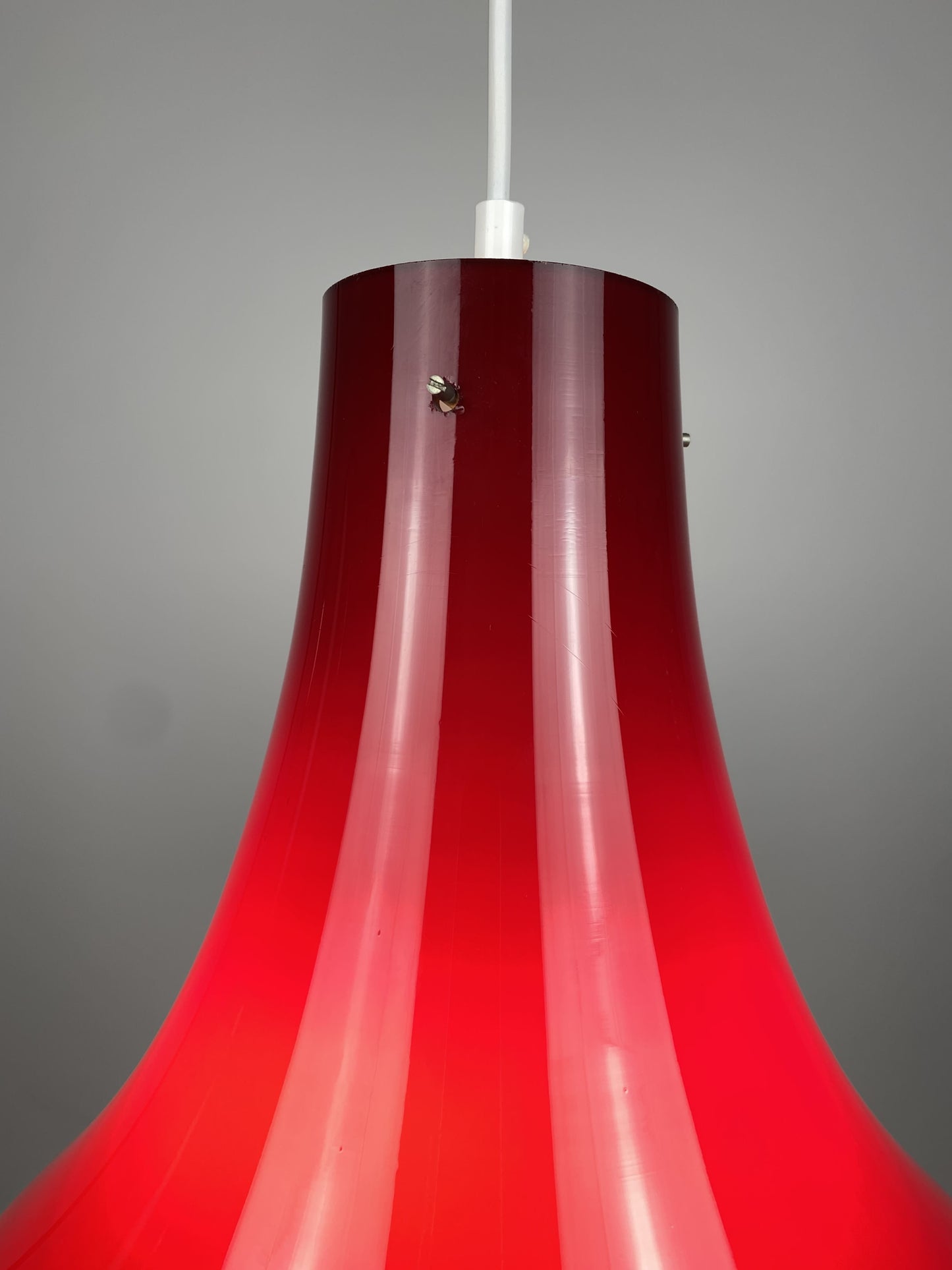 Cherry red trumpet shaped glass pendant light 1970