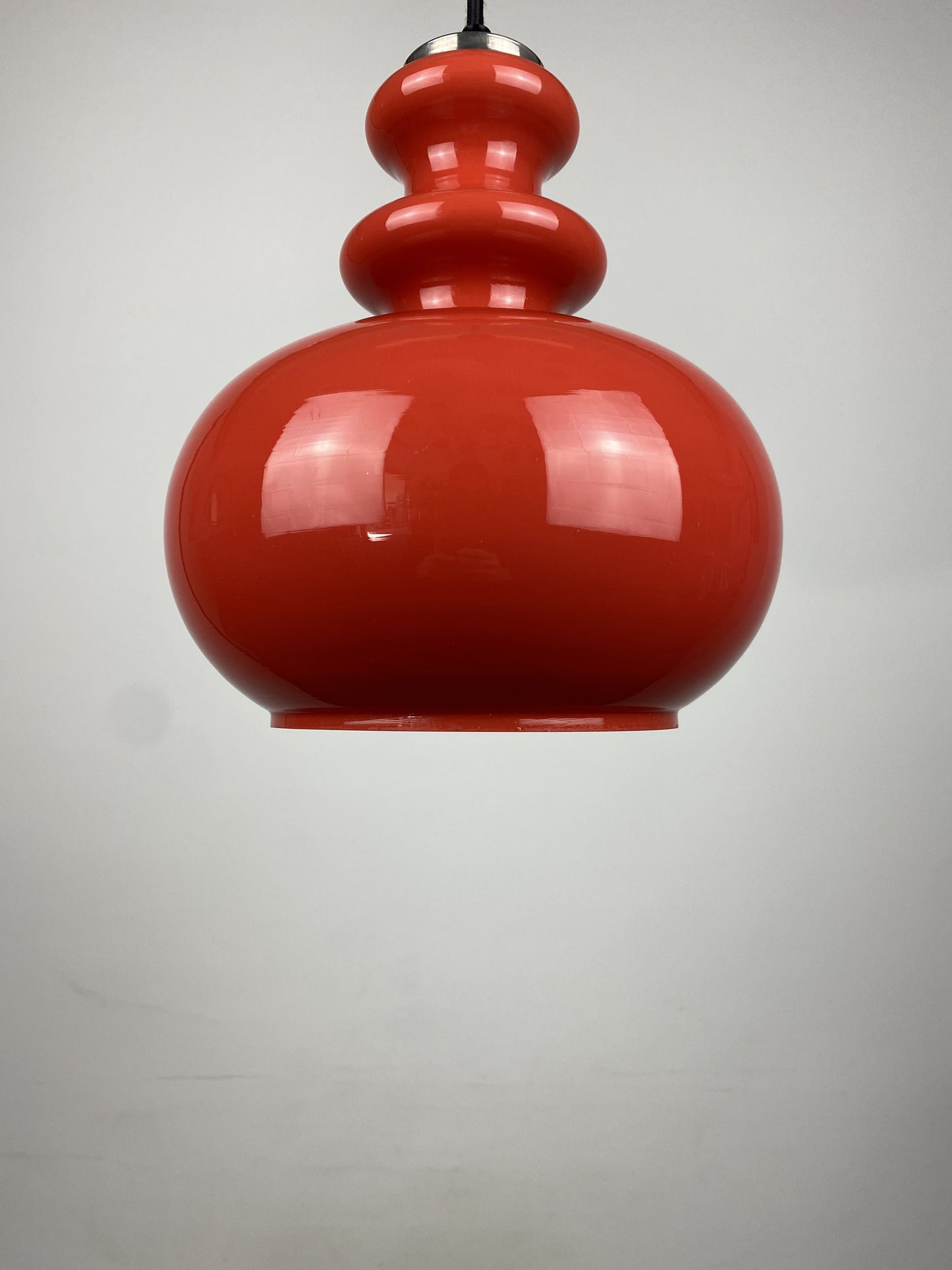 Red Opaline glass pendant light by Glashütte Limburg 1970
