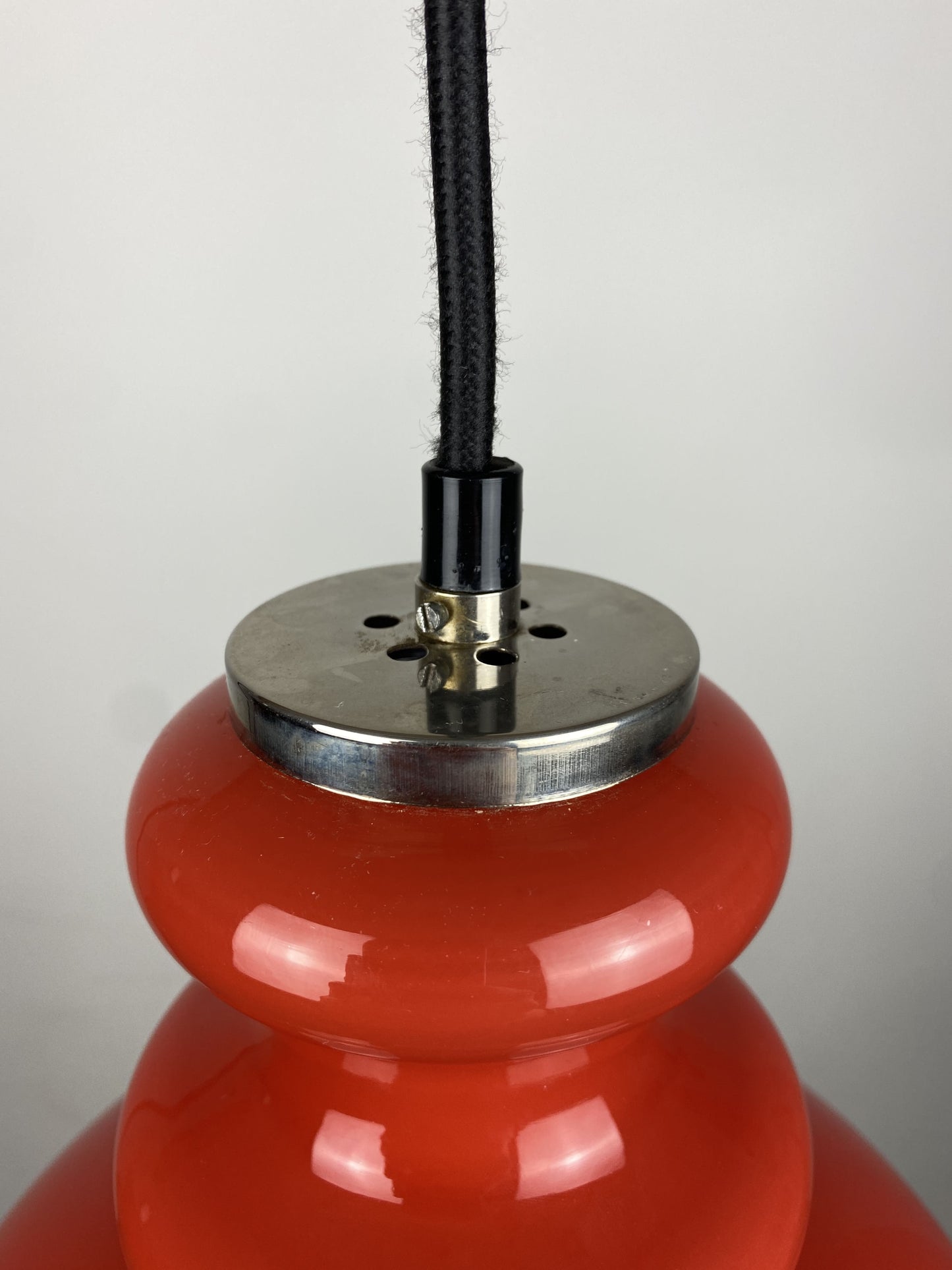 Red Opaline glass pendant light by Glashütte Limburg 1970