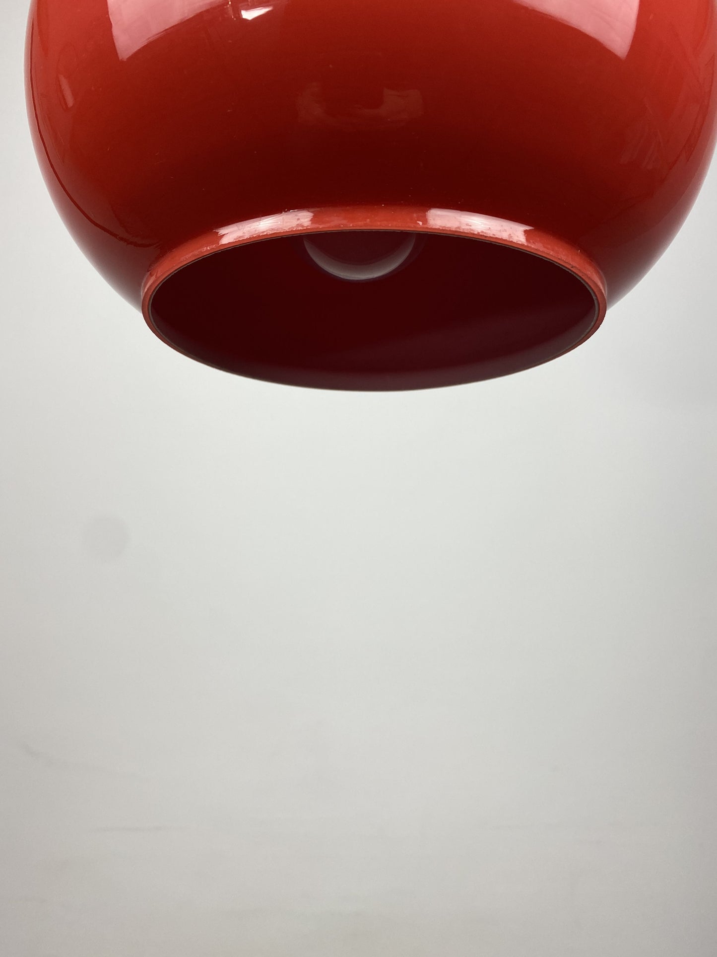 Red Opaline glass pendant light by Glashütte Limburg 1970