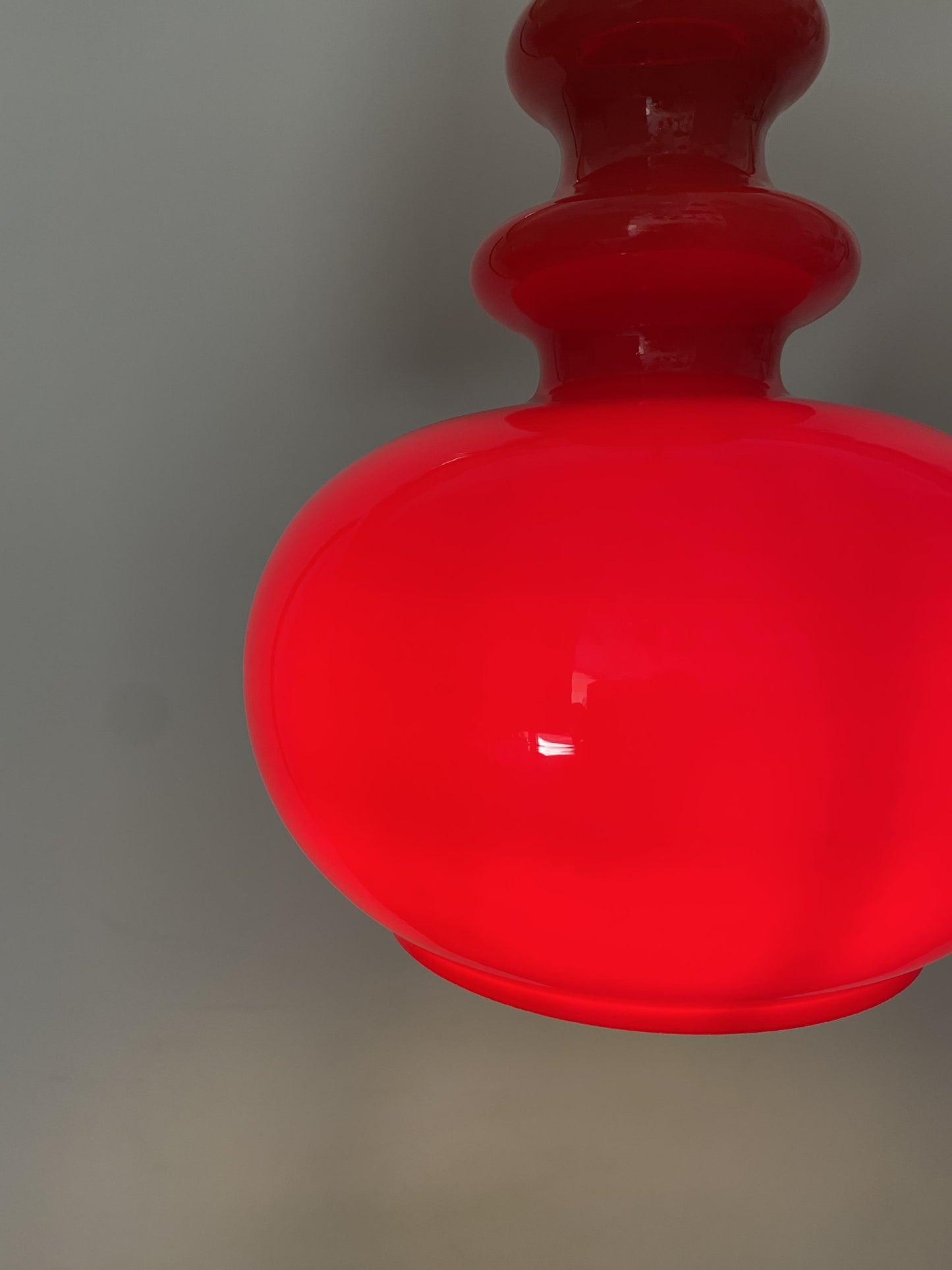 Red Opaline glass pendant light by Glashütte Limburg 1970
